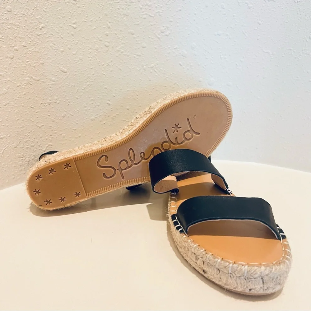 Splendid Women’s Morgan Black Leather Platform Espadrille Sandals Sz 7 NWT